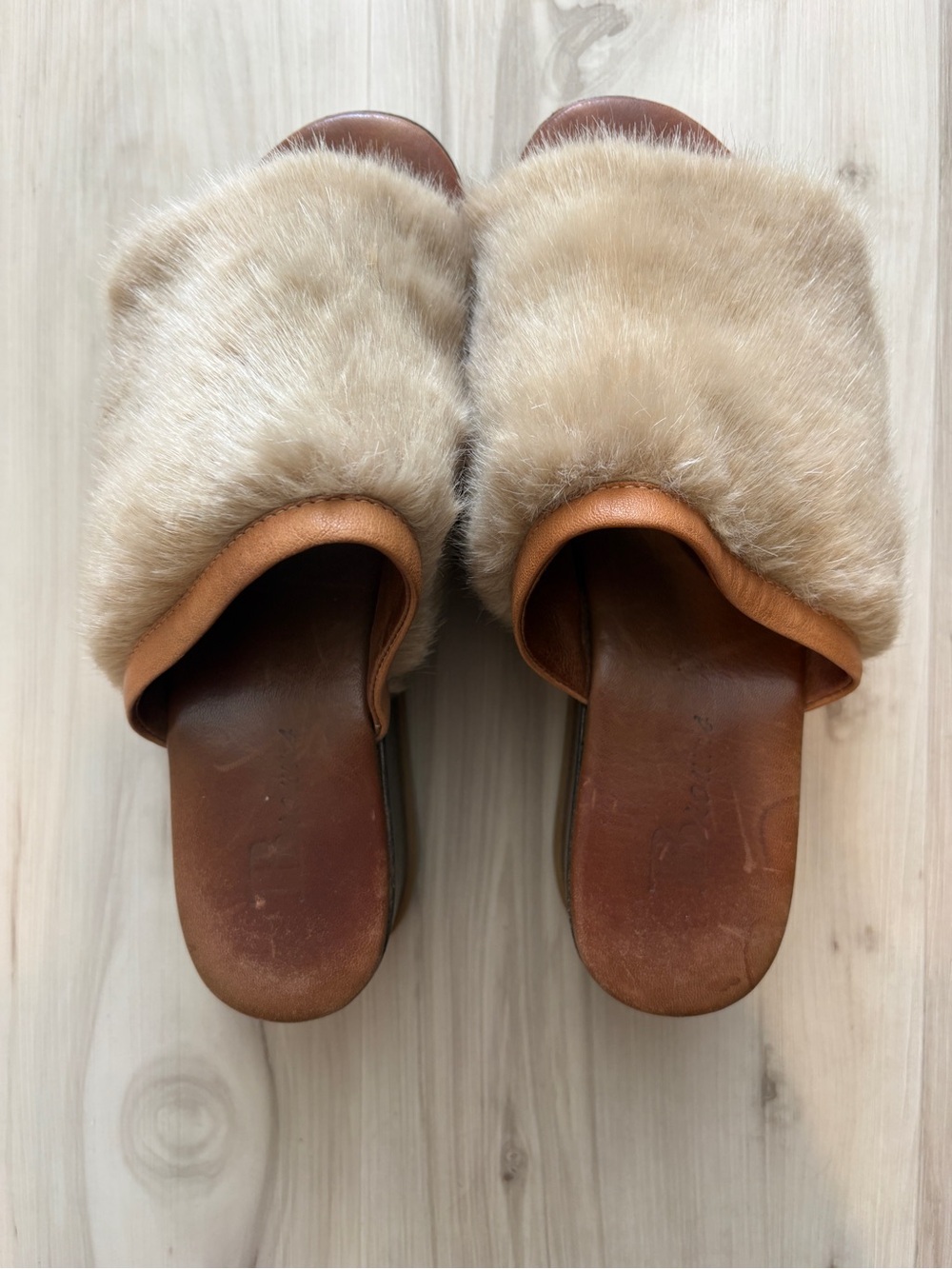 Browns Faux Fur Platform Slide Sandals Wedge Mules Brown Size 8